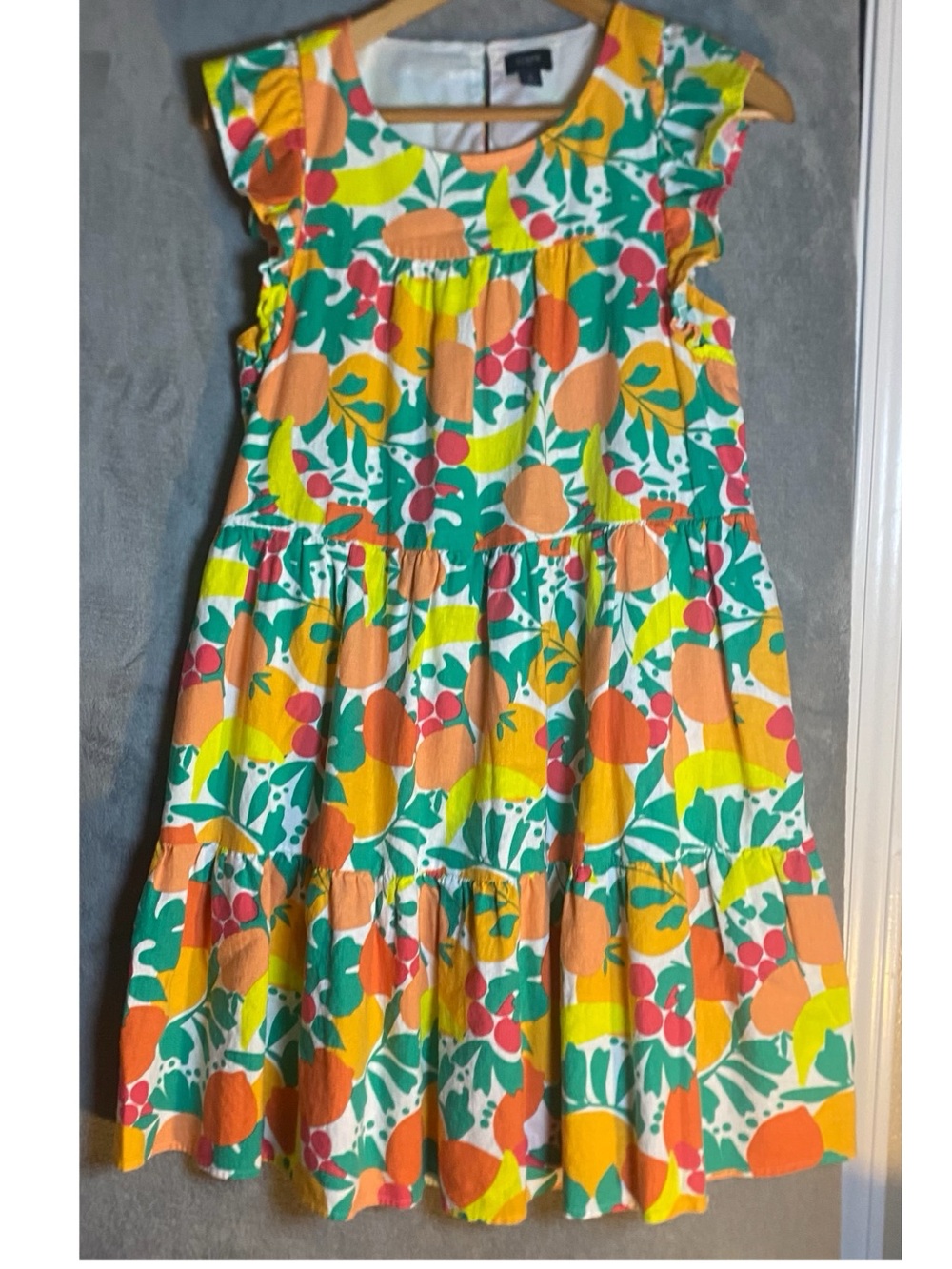 J.Crew Multicolor Tropical Print Dress Resort Fruit print statement size 4 Linen